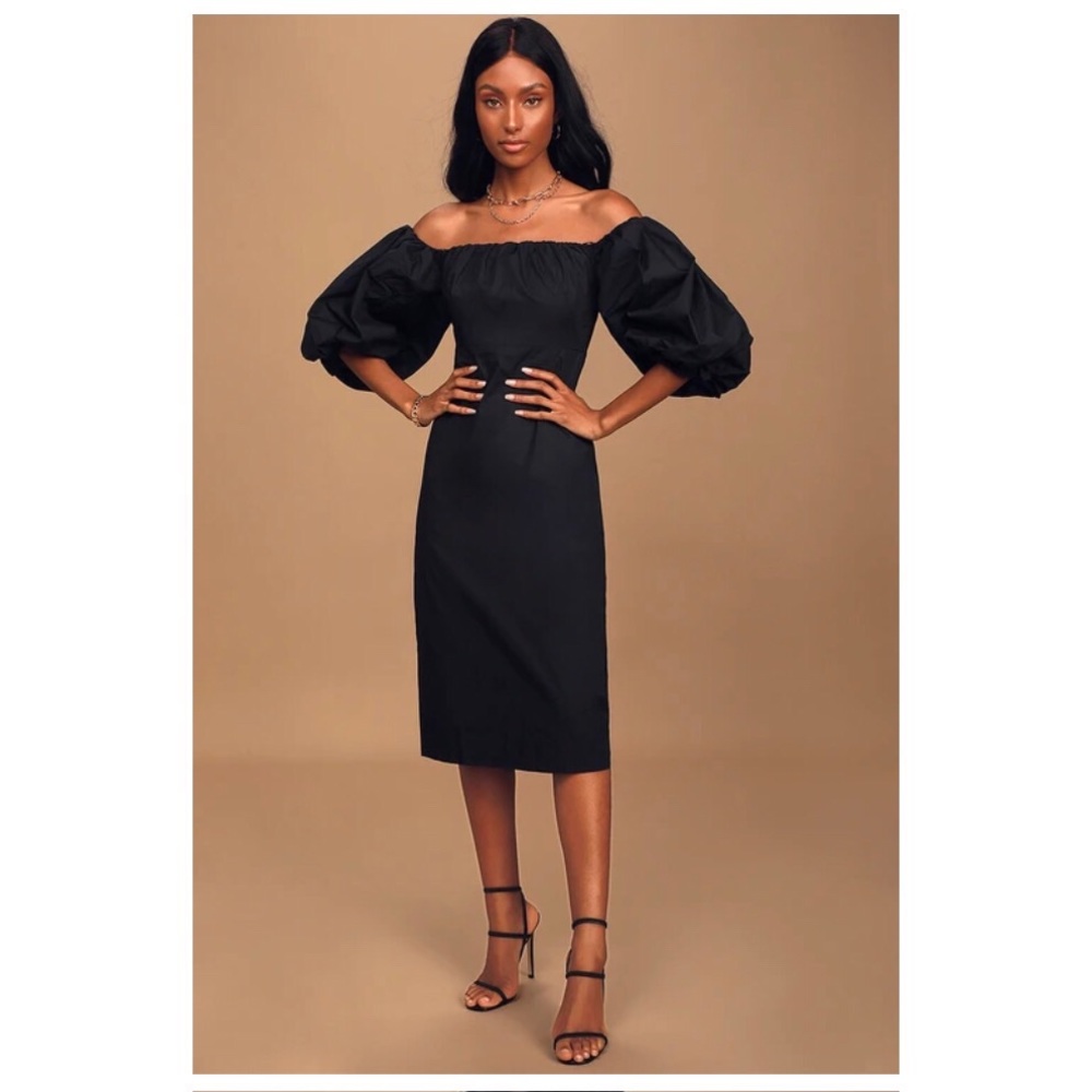 NWT Lulus Off The Shoulder Puff Sleeve Midi Dress